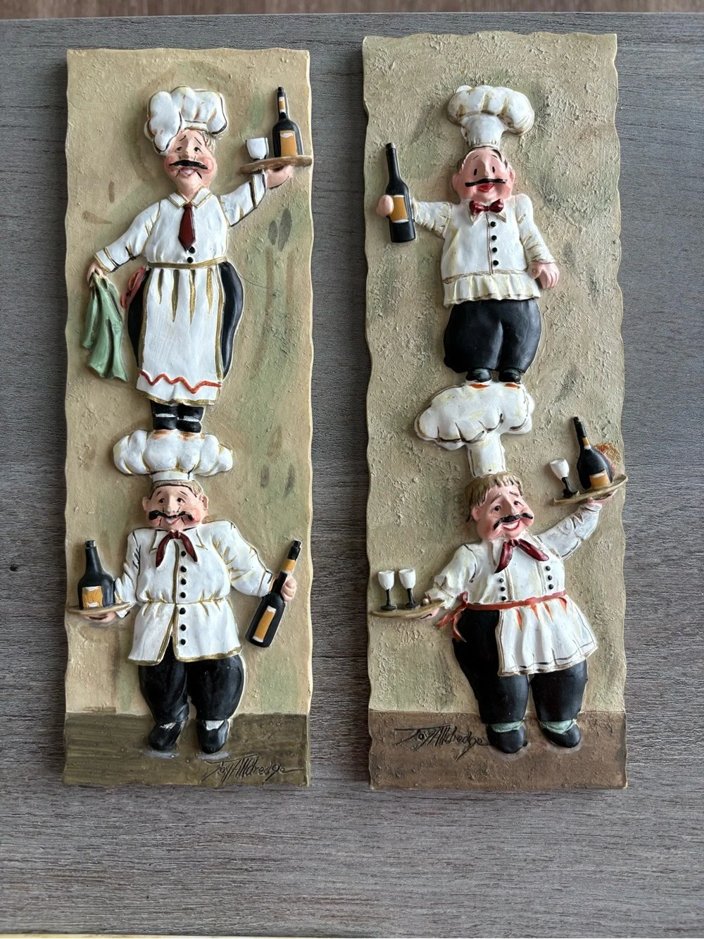 Set of Two Beige Chef Wall Plaques - Unbranded